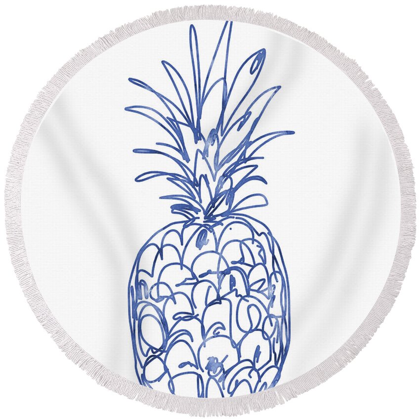Pineapple Round Beach Towel featuring the painting Blue Pineapple- Art by Linda Woods by Linda Woods