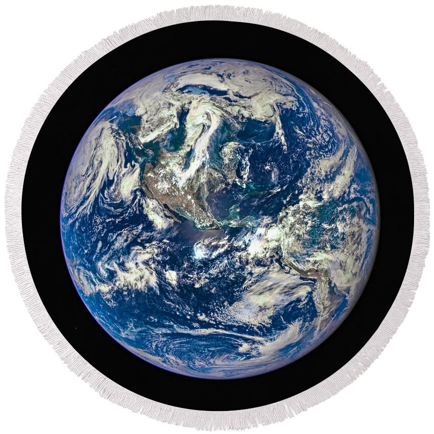 Earth Round Beach Towel featuring the photograph Blue planet earth seen from space by Matthias Hauser