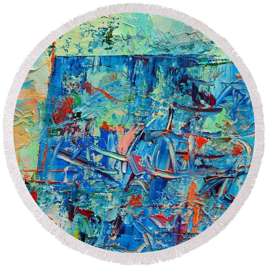 Blue Round Beach Towel featuring the painting Blue Play 3 by Ana Maria Edulescu