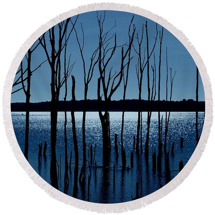 Nature Landscapes Round Beach Towel featuring the photograph Blue Reservoir - Manasquan Reservoir by Angie Tirado