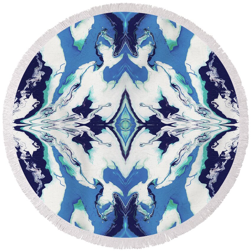 Fluid Round Beach Towel featuring the painting Blue Rhapsody Double- Art by Linda Woods by Linda Woods