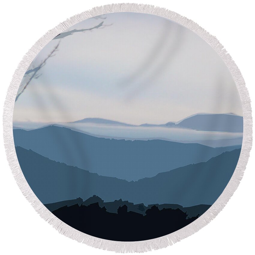 Landscape Round Beach Towel featuring the digital art Blue Ridge Above the Clouds by Gina Harrison