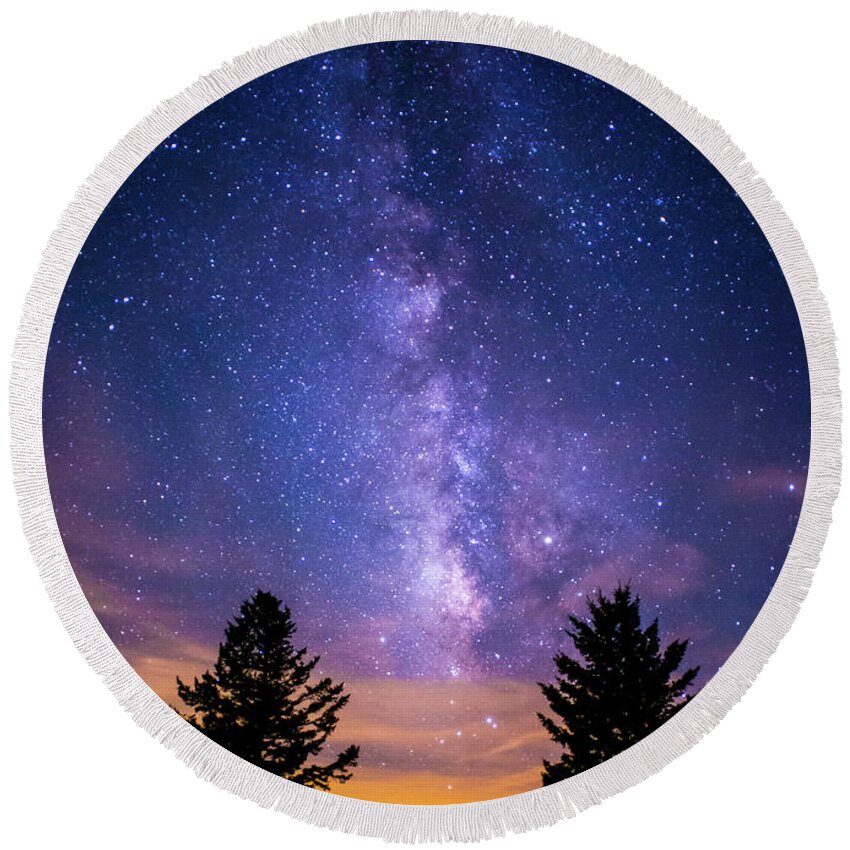 Night Round Beach Towel featuring the photograph Blue Ridge Parkway NC Milky Way Landscape by Robert Stephens