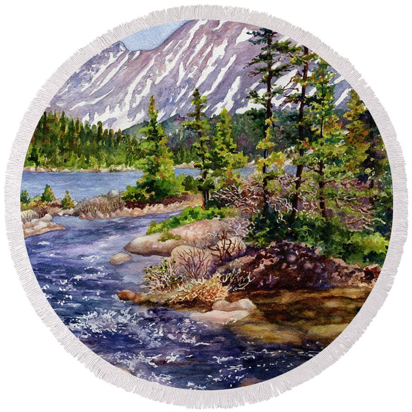 Blue River Painting Round Beach Towel featuring the painting Blue River by Anne Gifford