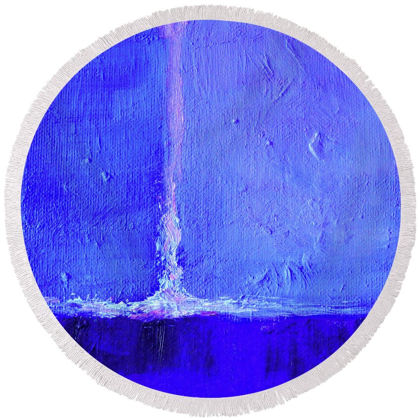 Blue Sky Abstract Painting Round Beach Towel featuring the painting Blue Sky Abstract by Nancy Merkle
