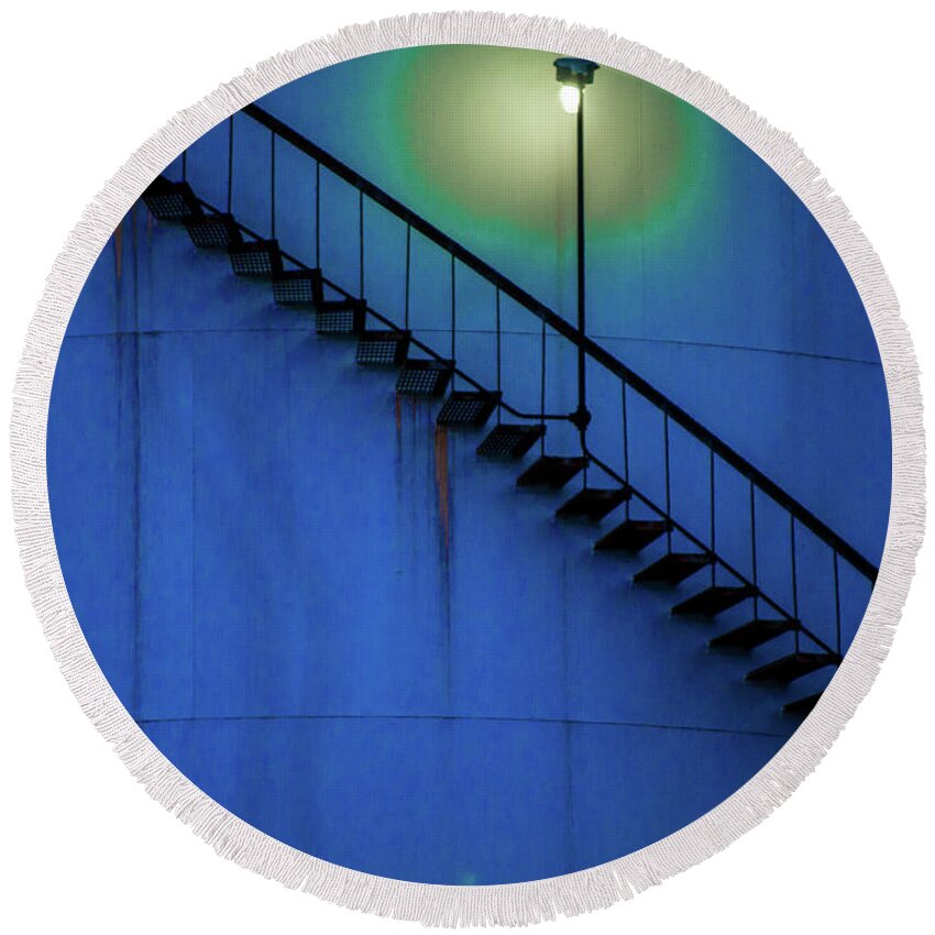 Cleveland Round Beach Towel featuring the photograph Blue Stairs by Stewart Helberg