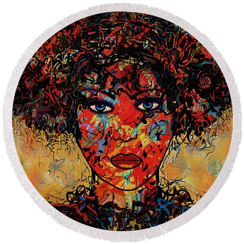 Woman Round Beach Towel featuring the painting Blue Stare by Natalie Holland