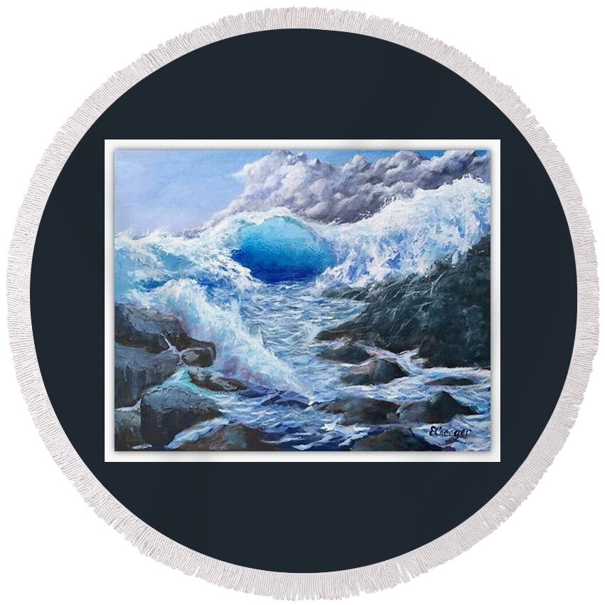 Painting Round Beach Towel featuring the painting Blue Storm by Esperanza Creeger
