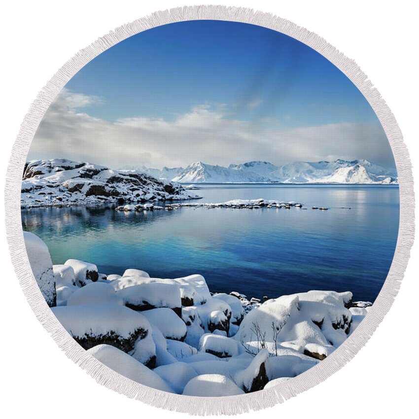 Lofoten Round Beach Towel featuring the photograph Blue Sunday by Philippe Sainte-Laudy