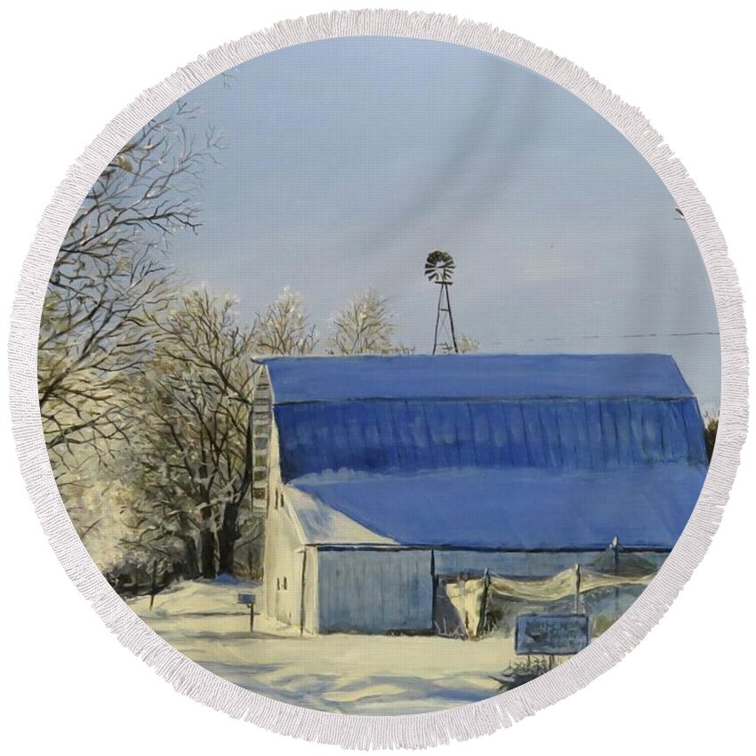 Landscape Round Beach Towel featuring the painting Blue Sunday by William Brody