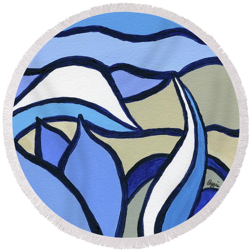 Tulip Round Beach Towel featuring the painting Blue Tulip by Stephanie Agliano