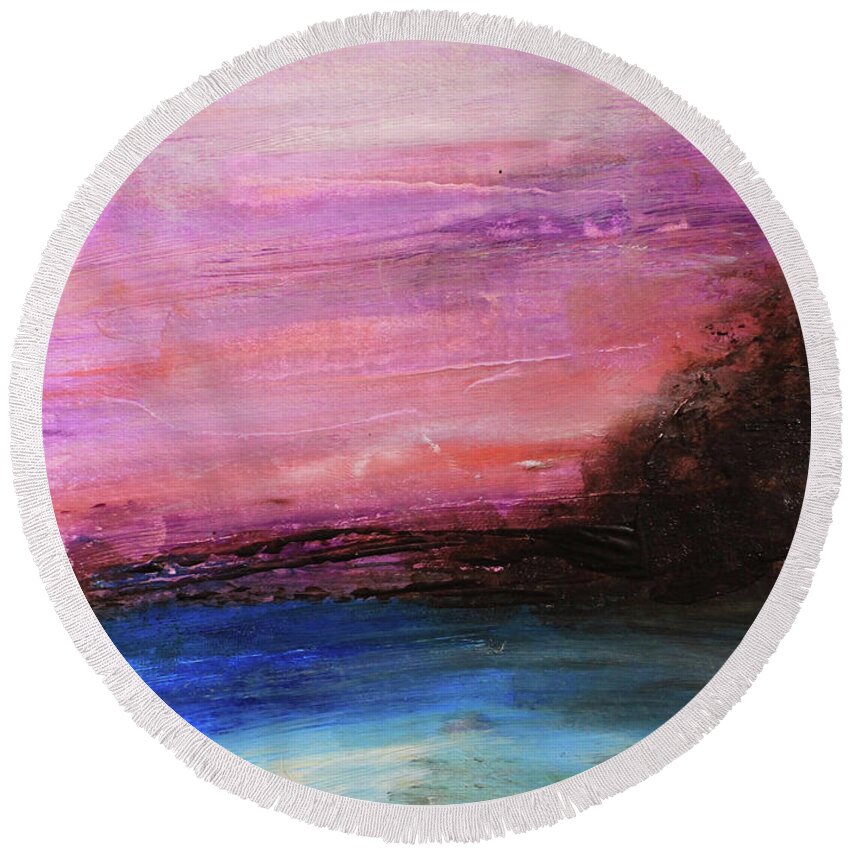 Pink Round Beach Towel featuring the painting Blue Water Abstract by April Burton