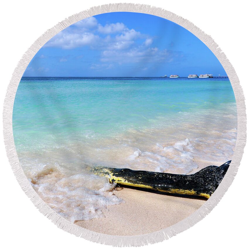 Caribbean Round Beach Towel featuring the photograph Blue Water and White Sand by Joel Thai