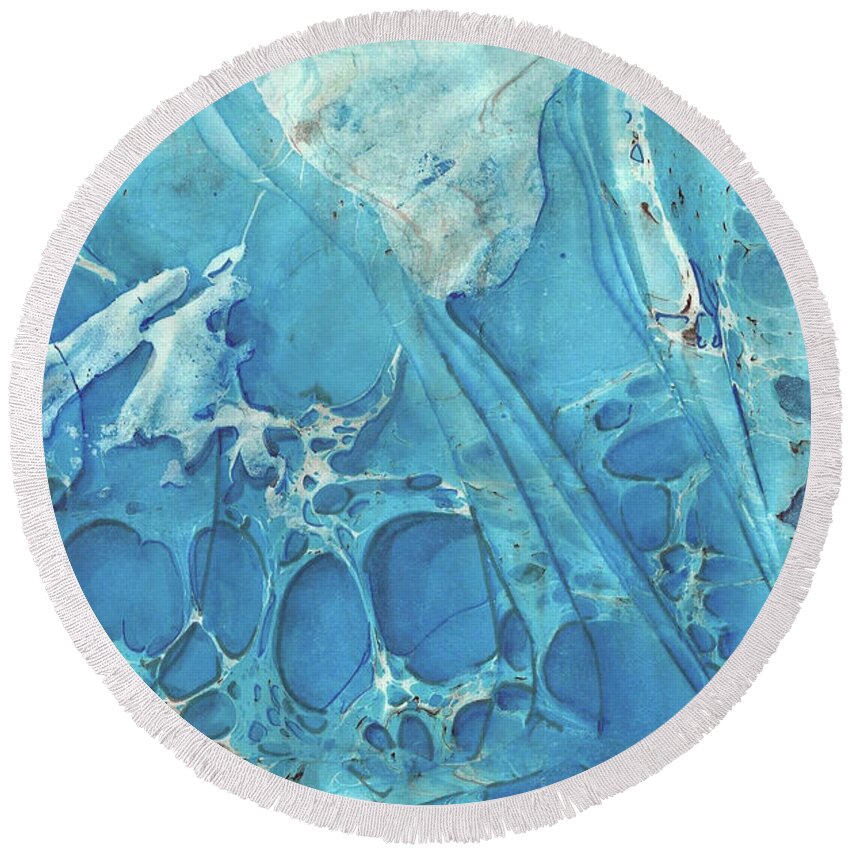 Water Marbling Round Beach Towel featuring the painting Blue Wave #1 by Daniela Easter