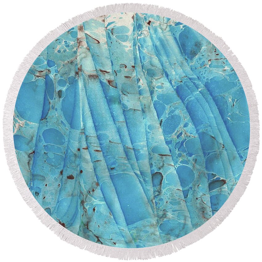 Water Marbling Round Beach Towel featuring the painting Blue Wave 2 by Daniela Easter