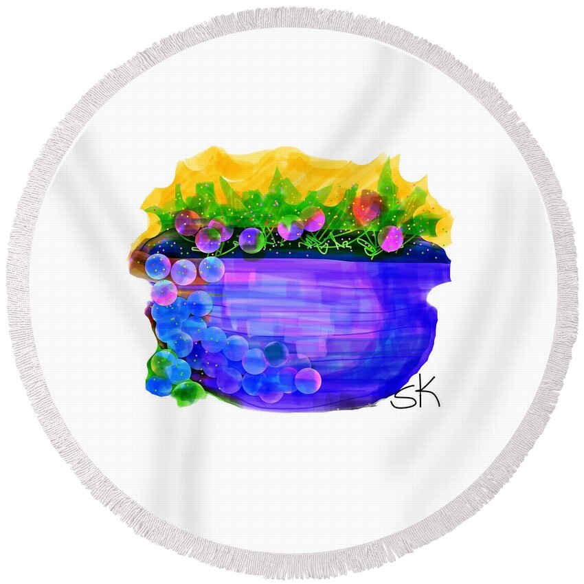 Blueberries Round Beach Towel featuring the digital art Blueberries Over the Top by Sherry Killam