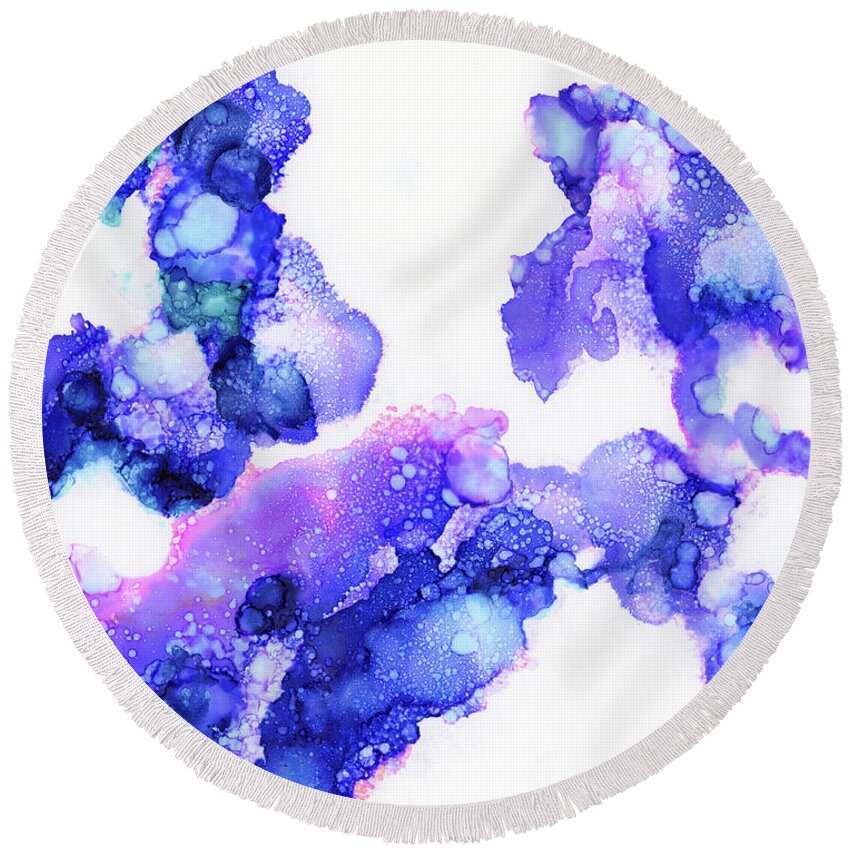 Blue Round Beach Towel featuring the painting Blueberry Blush by Tamara Nelson
