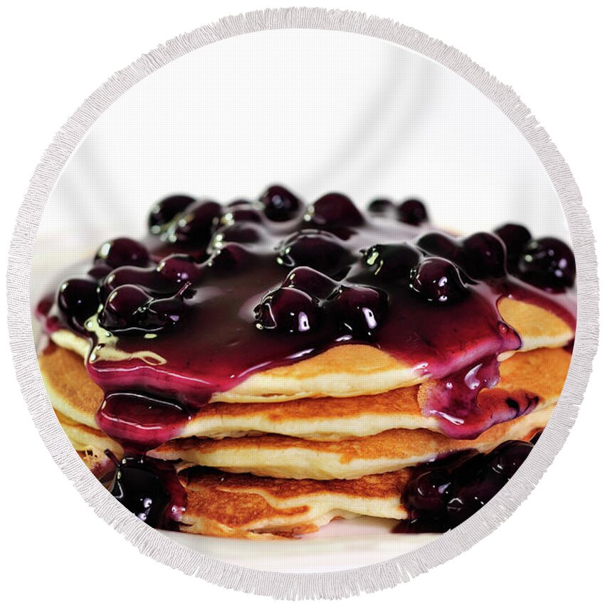 Blueberry Pancakes Round Beach Towel featuring the photograph Blueberry Pancakes by Betty LaRue