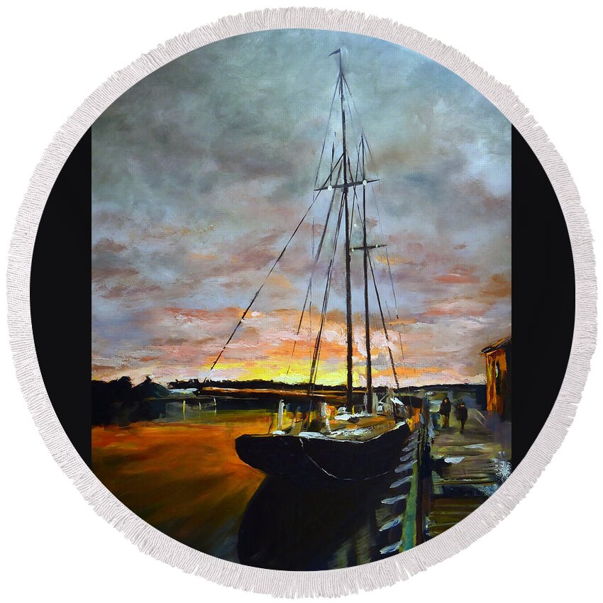 Bluenose Ii Round Beach Towel featuring the painting Bluenose II at Dock by Josef Kelly