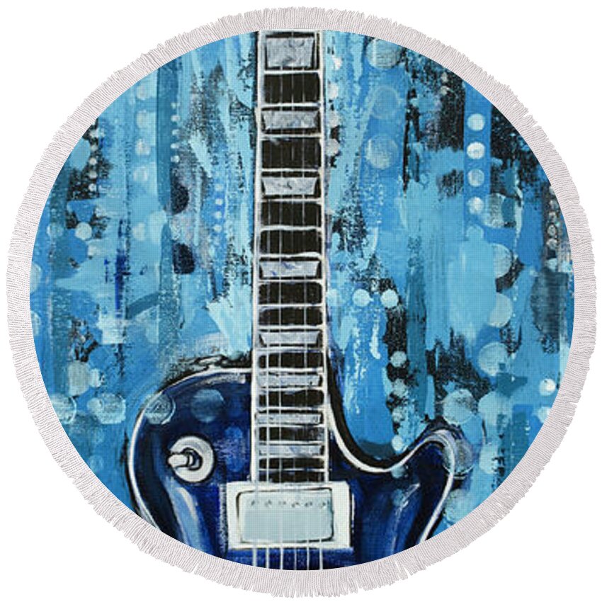 Blues Round Beach Towel featuring the painting Blues Guitar by John Gibbs