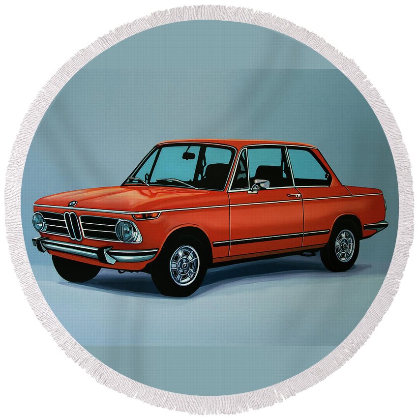 Bmw 2002 Round Beach Towel featuring the painting BMW 2002 1968 Painting by Paul Meijering