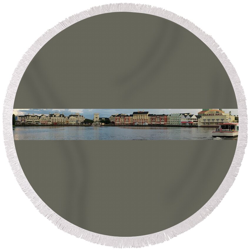 Panorama Round Beach Towel featuring the photograph Boardwalk Panorama Walt Disney World MP by Thomas Woolworth