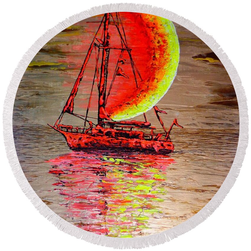 Boat Round Beach Towel featuring the painting Boat #2 by Viktor Lazarev