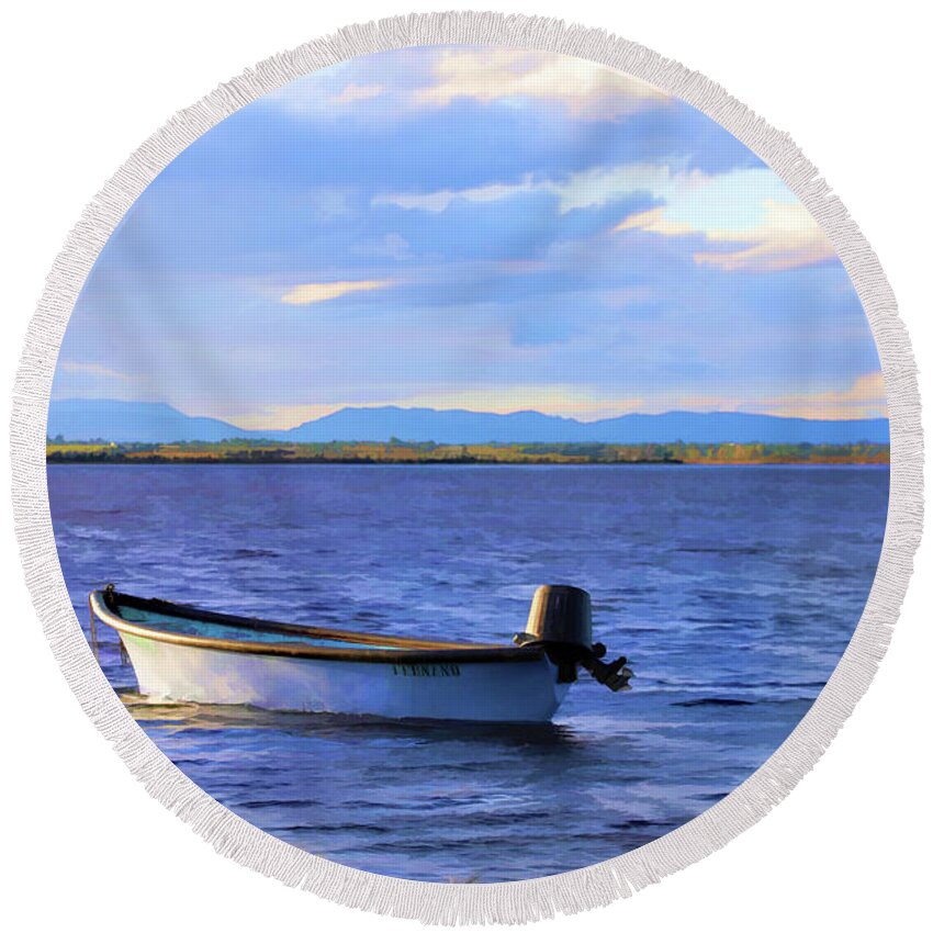 France Round Beach Towel featuring the photograph Boat Canet Sea France by Chuck Kuhn