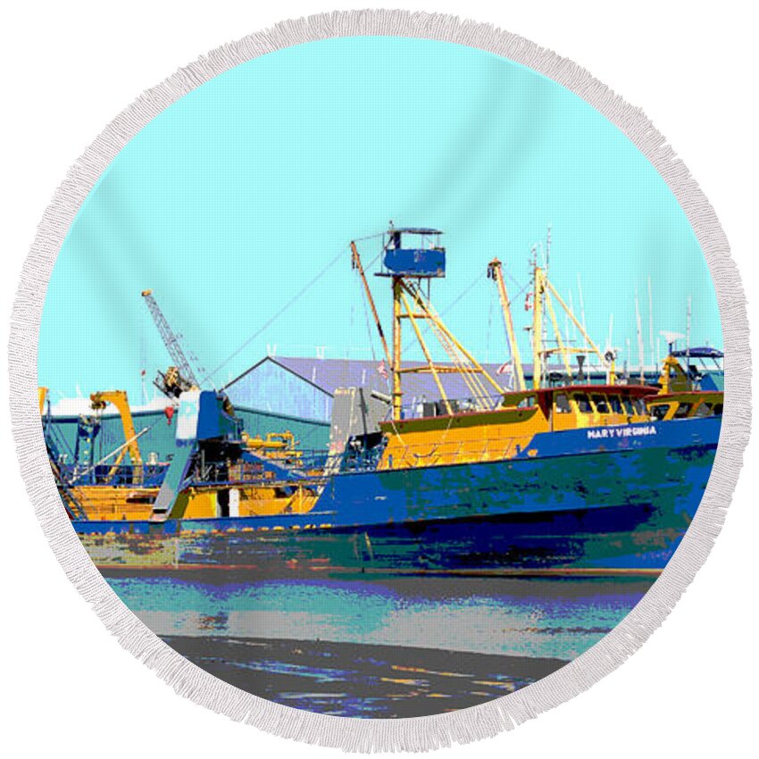 Boats Round Beach Towel featuring the photograph Boat Series 11 Fishing Fleet 1 Empire by Paul Gaj