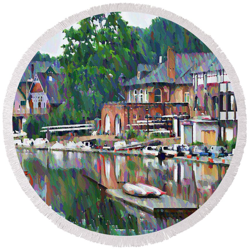 Jawn Round Beach Towel featuring the photograph Boathouse Row in Philadelphia by Bill Cannon