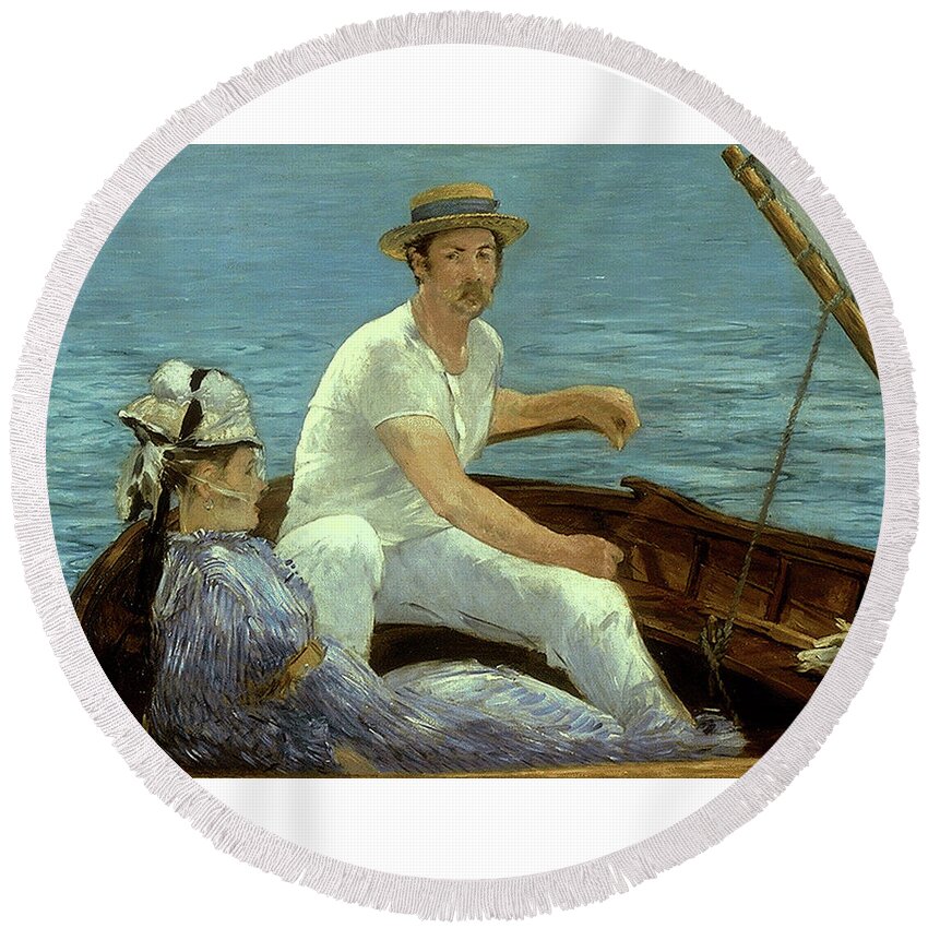 Boating Round Beach Towel featuring the painting Boating by MotionAge Designs
