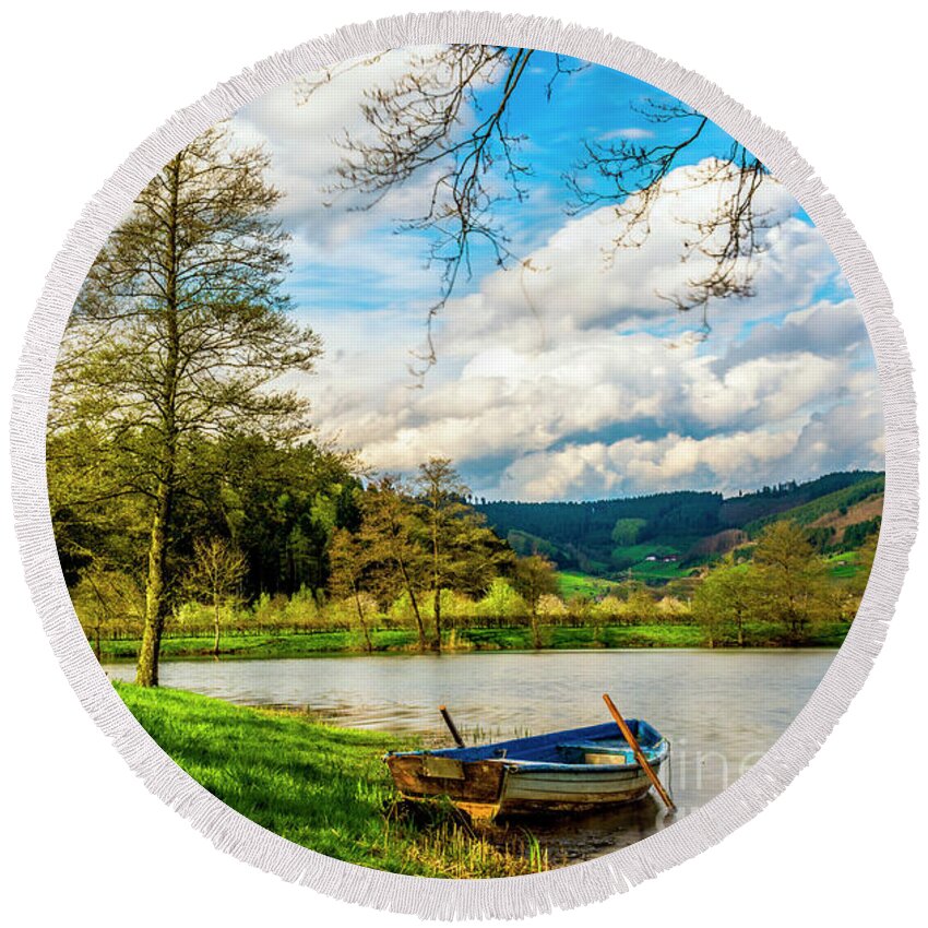 Blue Round Beach Towel featuring the photograph Boating on Golden Pond 254 by Ricardos Creations