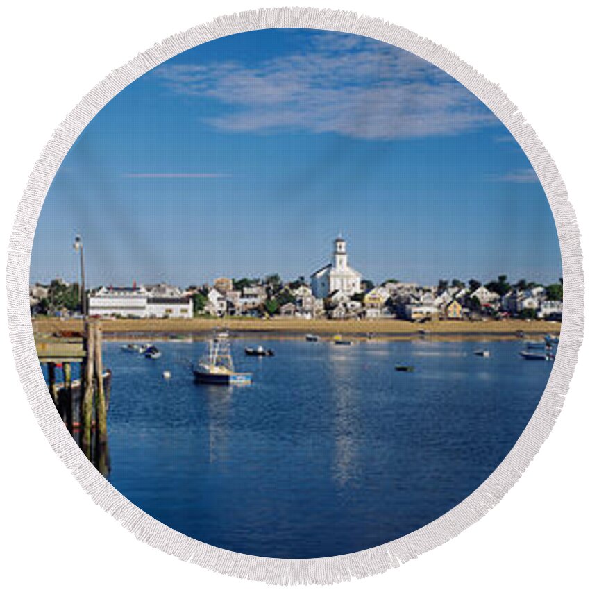 Photography Round Beach Towel featuring the photograph Boats In The Sea, Provincetown, Cape by Panoramic Images