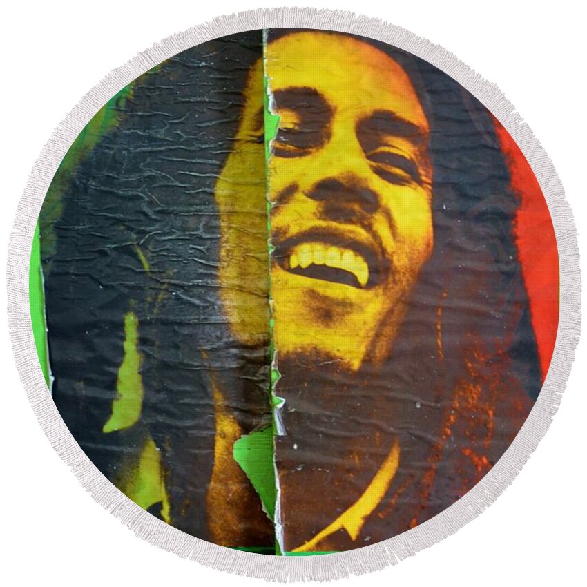Bob Marley Round Beach Towel featuring the photograph Bob Marley door at Pickles USVI by Tamara Michael