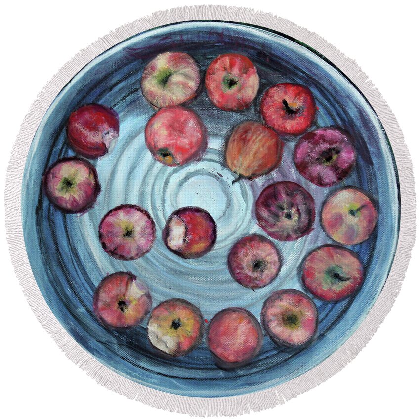 Still Life Round Beach Towel featuring the painting Bobbing for Apples by Lyric Lucas