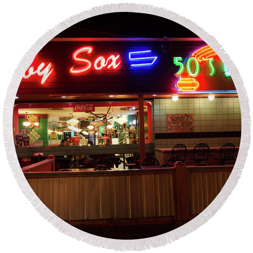 Diner Round Beach Towel featuring the photograph Bobby Sox 50's Diner by Bob Christopher