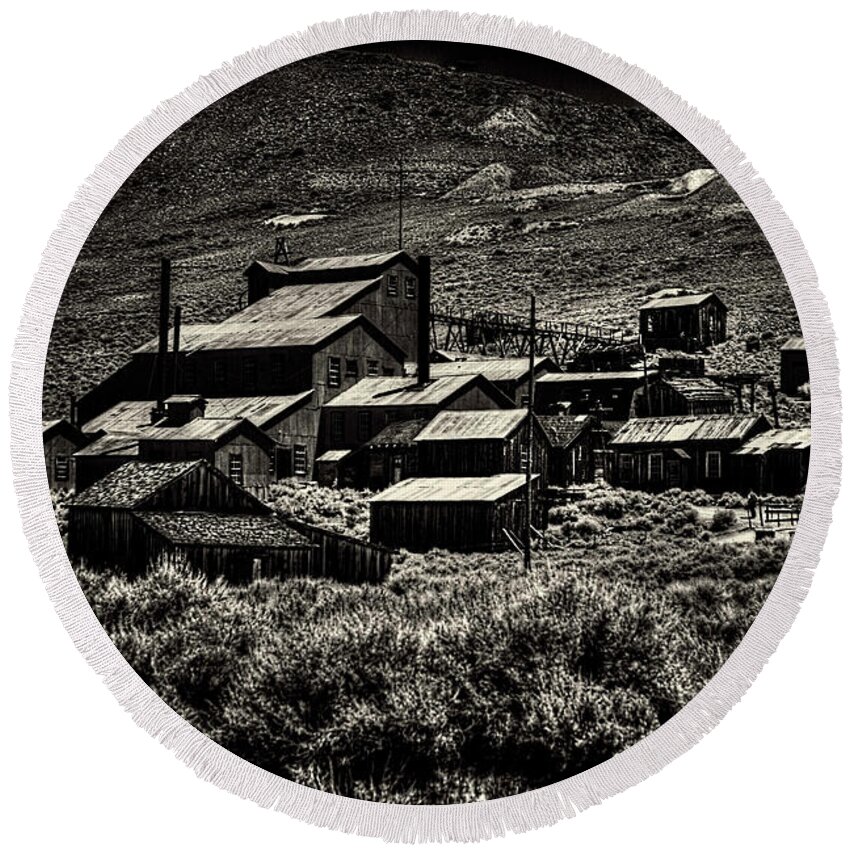 California Round Beach Towel featuring the photograph Bodie Ghost Town Stamping Mill by Roger Passman