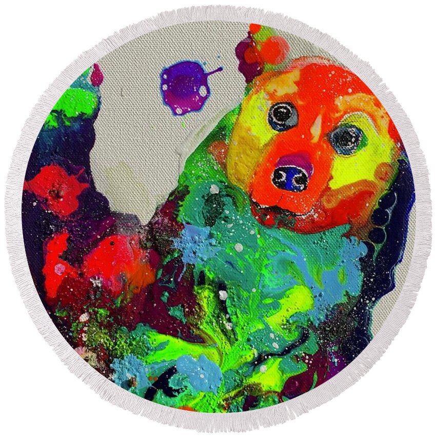 Bear Cub Round Beach Towel featuring the painting Body by Kasha Ritter