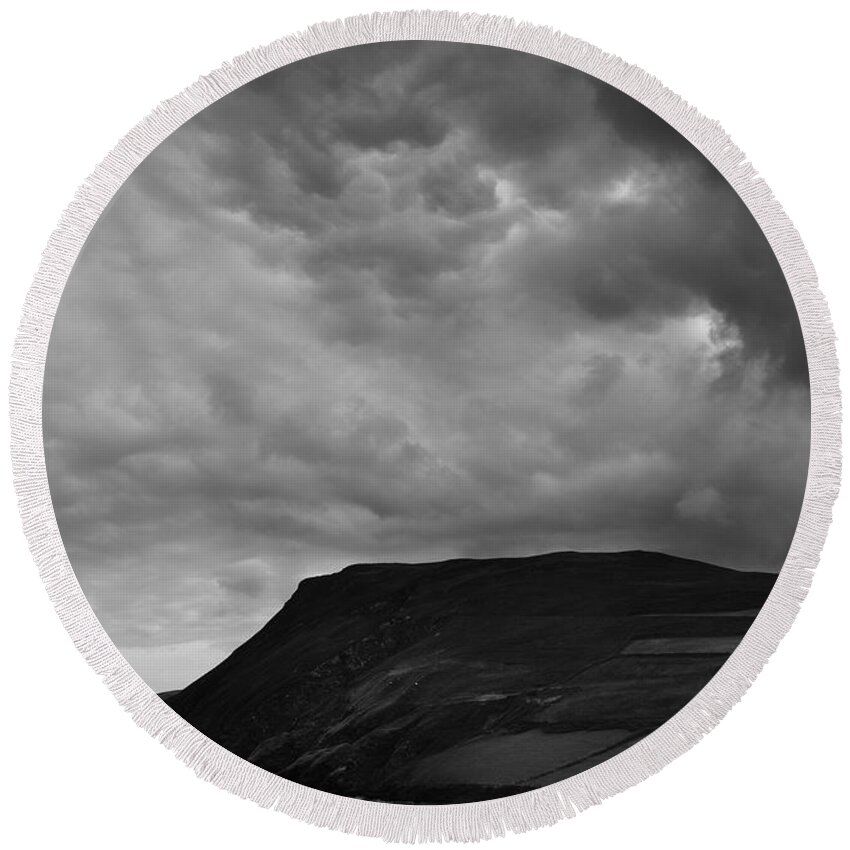 Photography By Paul Davenport Round Beach Towel featuring the photograph Boiling clouds over Fleshwick by Paul Davenport