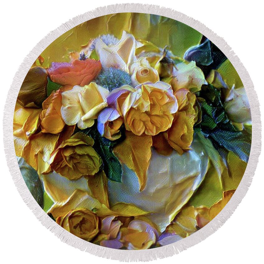 Bold Bouquet Round Beach Towel featuring the painting Bold Bouquet by Lilia S