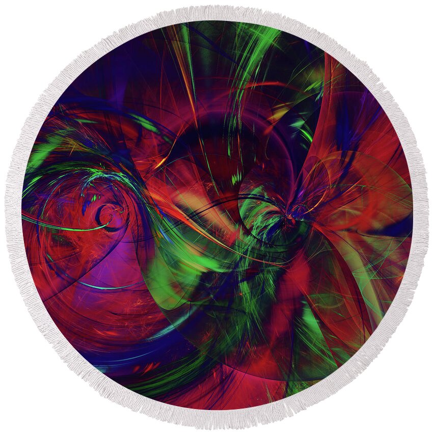 Abstract Round Beach Towel featuring the digital art Bold red by Deborah Benoit