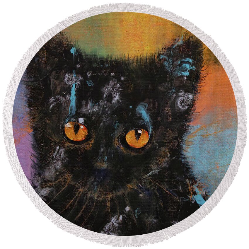 Bombay Round Beach Towel featuring the painting Bombay Kitten by Michael Creese