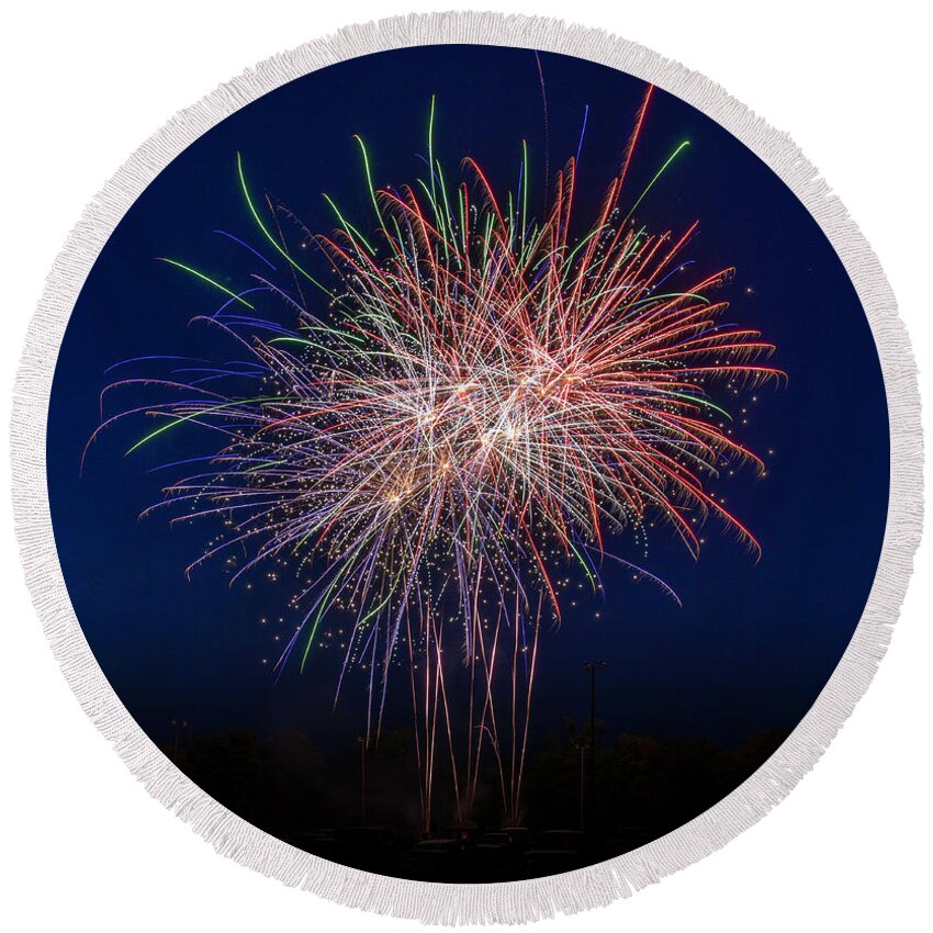 Fireworks Round Beach Towel featuring the photograph Bombs Bursting In Air by Harry B Brown