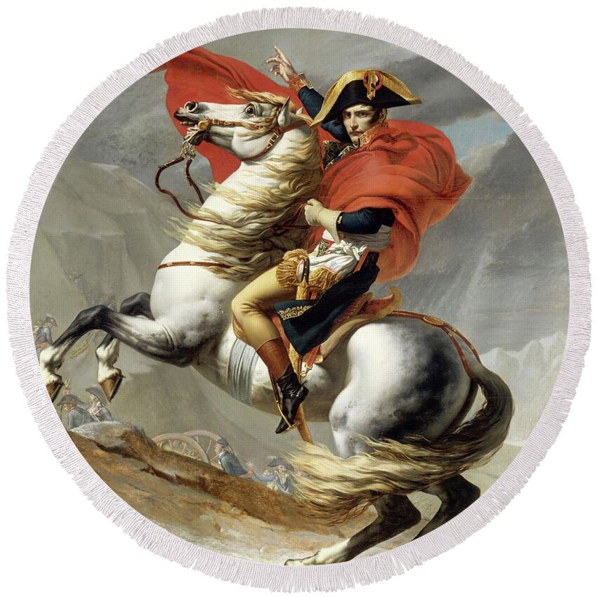 Napoleon Round Beach Towel featuring the painting Bonaparte Crossing the Alps by Jacques Louis David