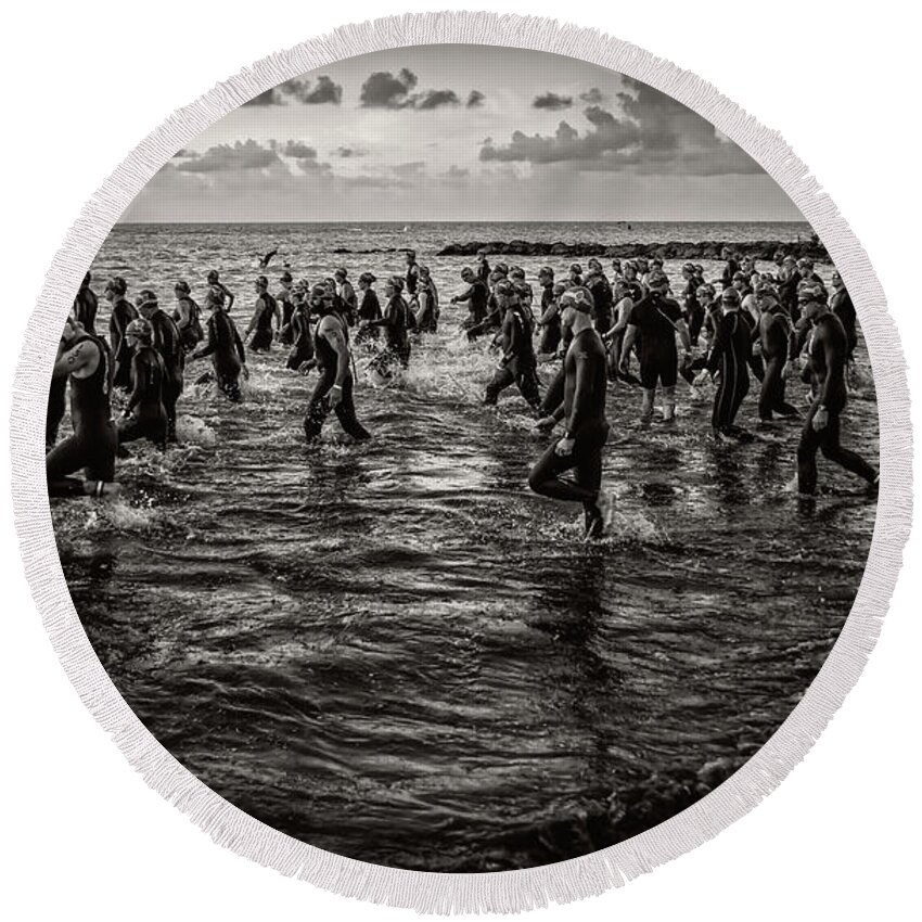 Landscape Round Beach Towel featuring the photograph Bone Island Triathletes by Joe Shrader