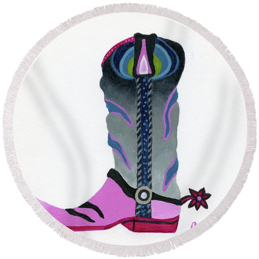 Cowboy Round Beach Towel featuring the painting Boot Scootin by Stephanie Agliano