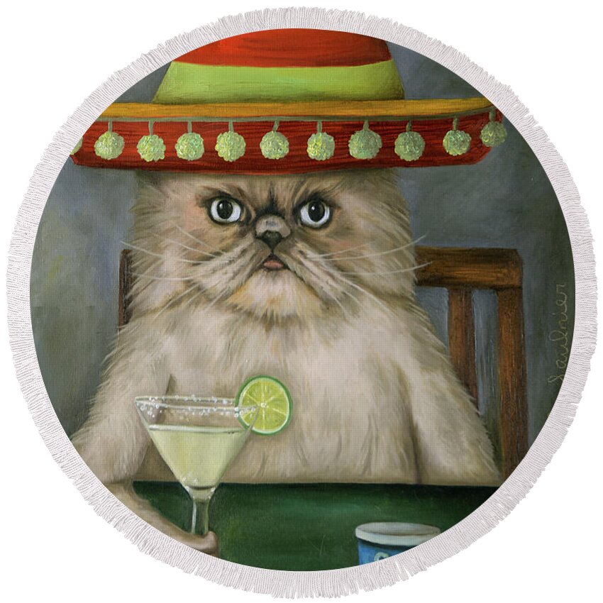 Cat Round Beach Towel featuring the painting Boozer 3 by Leah Saulnier The Painting Maniac