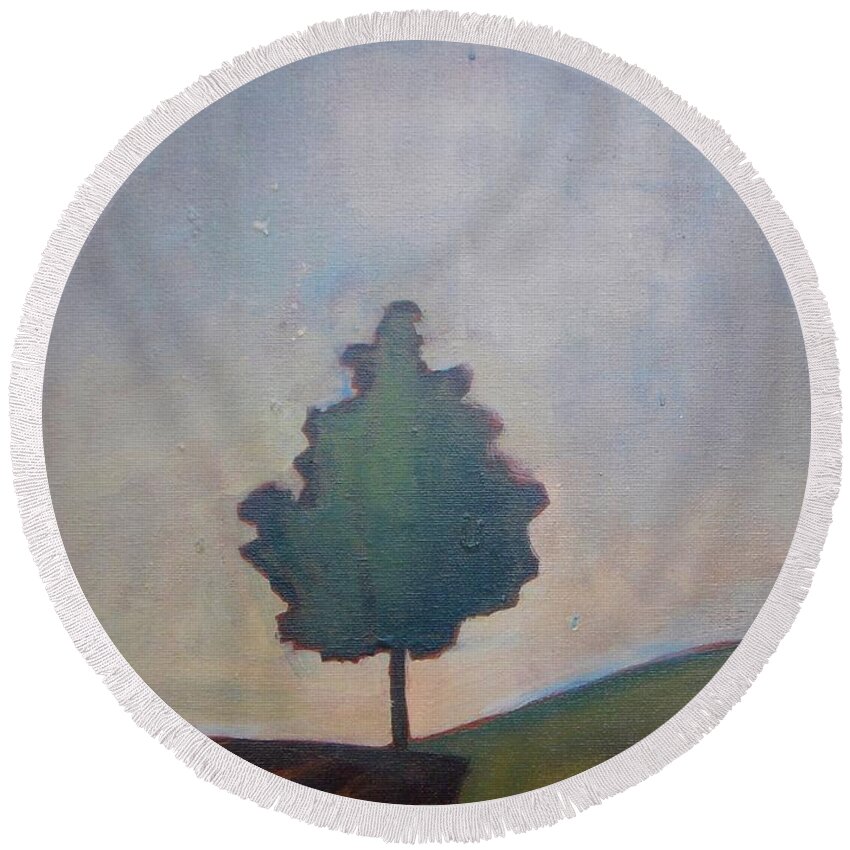 Tree Round Beach Towel featuring the painting Bordering Tree by Vesna Antic