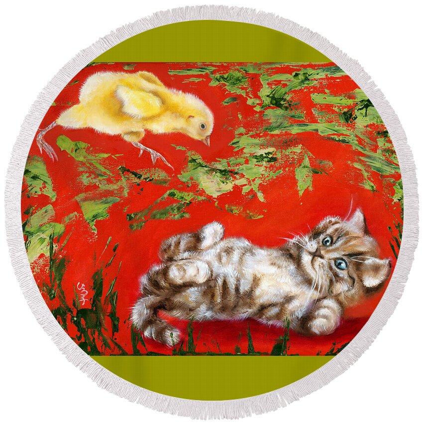 Cat Round Beach Towel featuring the painting Born to be wild by Hiroko Sakai