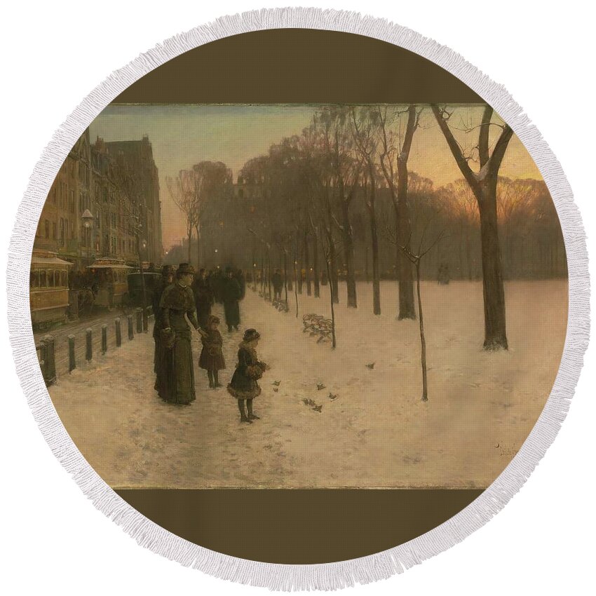 At Dusk (boston Common At Twilight) 1885�86 Childe Hassam (american Round Beach Towel featuring the painting Boston Common at Twilight by Childe Hassam